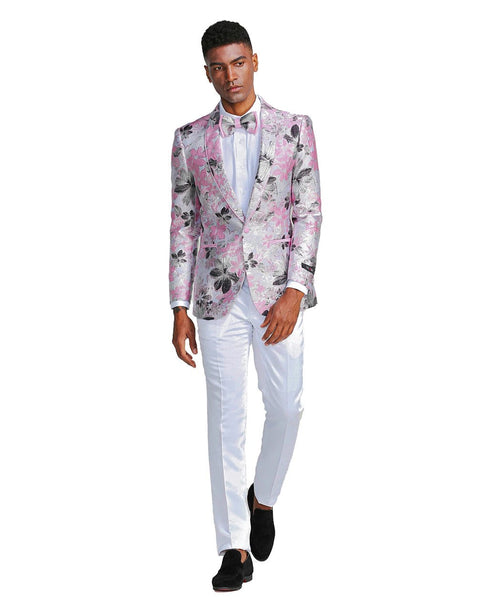floral dinner jacket with bow tie in pink