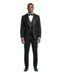layered satin shawl three-piece tuxedo in black