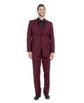 one-button three-piece suit in burgundy