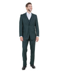 one-button three-piece suit in green