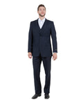 one-button three-piece suit in navy