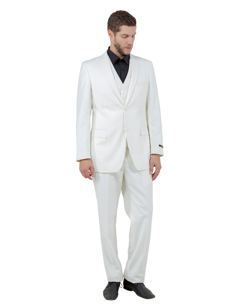 one-button three-piece suit in off white