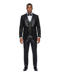 sequin shawl collar three-piece tuxedo in black