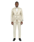 sequin shawl collar three-piece tuxedo in ivory/gold