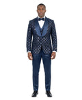 sequin shawl collar three-piece tuxedo in navy
