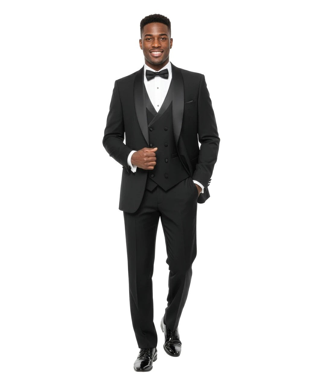 shawl collar tuxedo with double-breasted vest in black