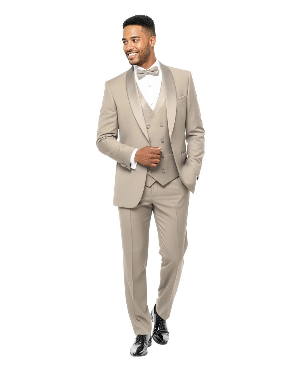 shawl collar tuxedo with double-breasted vest in tan