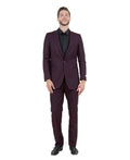 slim fit notch lapel suit in burgundy