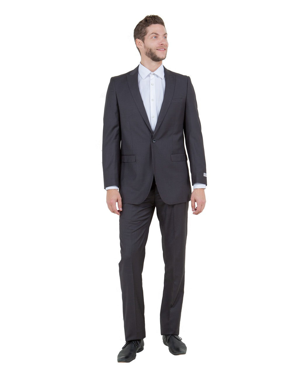 slim fit notch lapel suit in dark grey