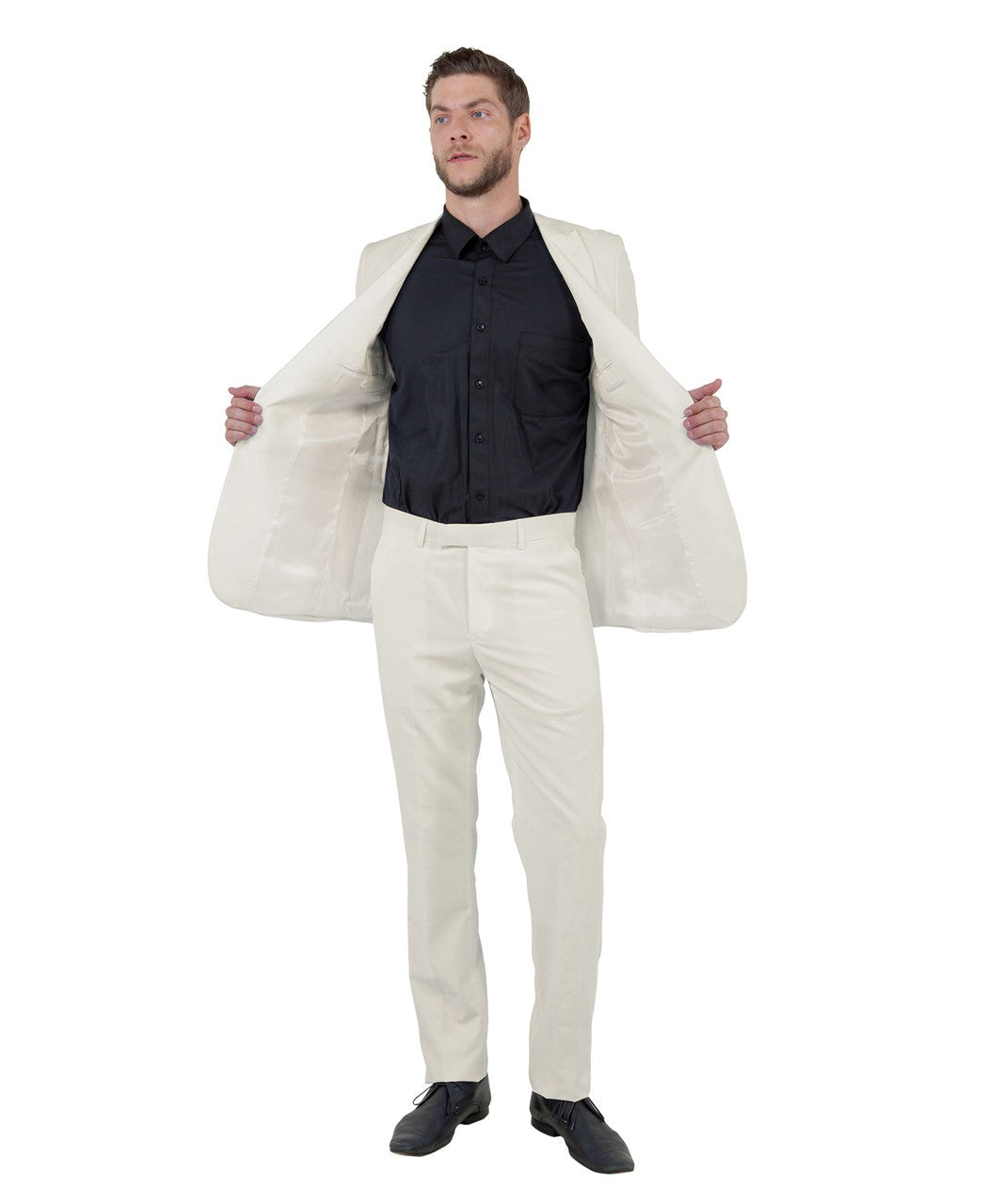 slim fit notch lapel suit in off white