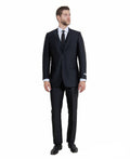 slim fit sharkskin vested suit in black