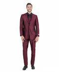 slim fit sharkskin vested suit in burgundy