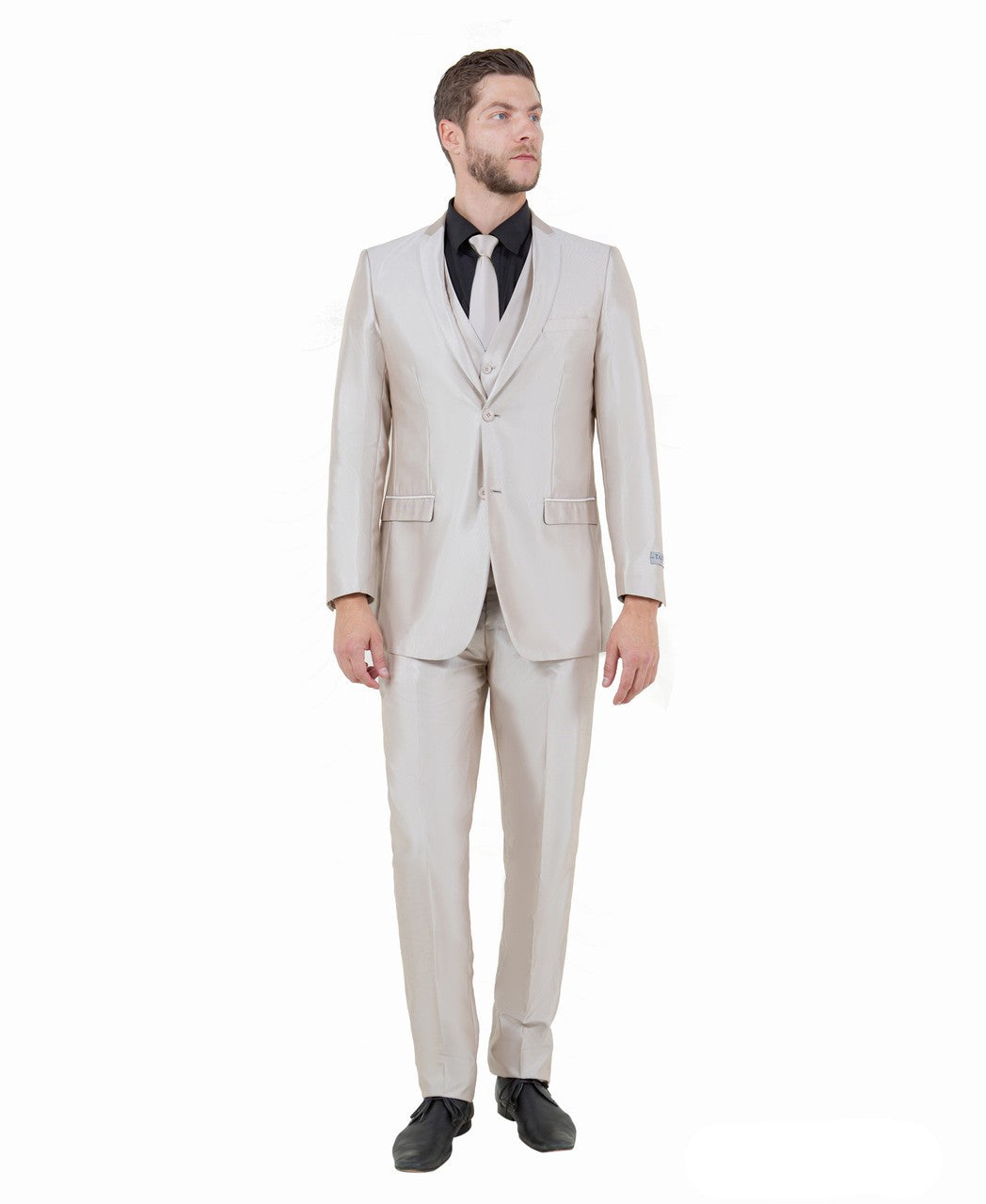 slim fit sharkskin vested suit in champagne