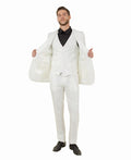slim fit sharkskin vested suit in ivory