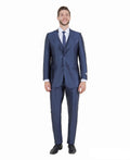 slim fit sharkskin vested suit in navy