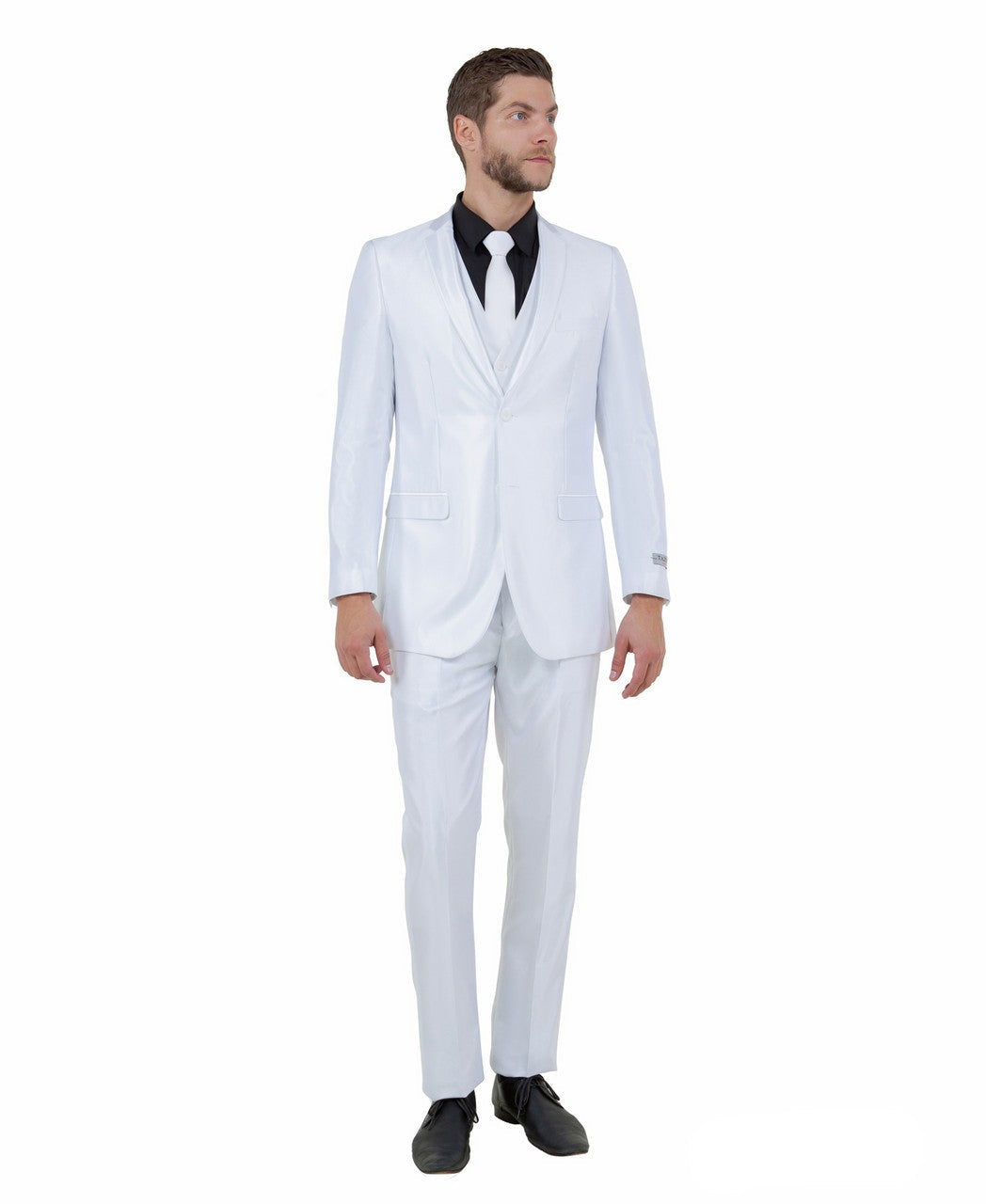 slim fit sharkskin vested suit in white