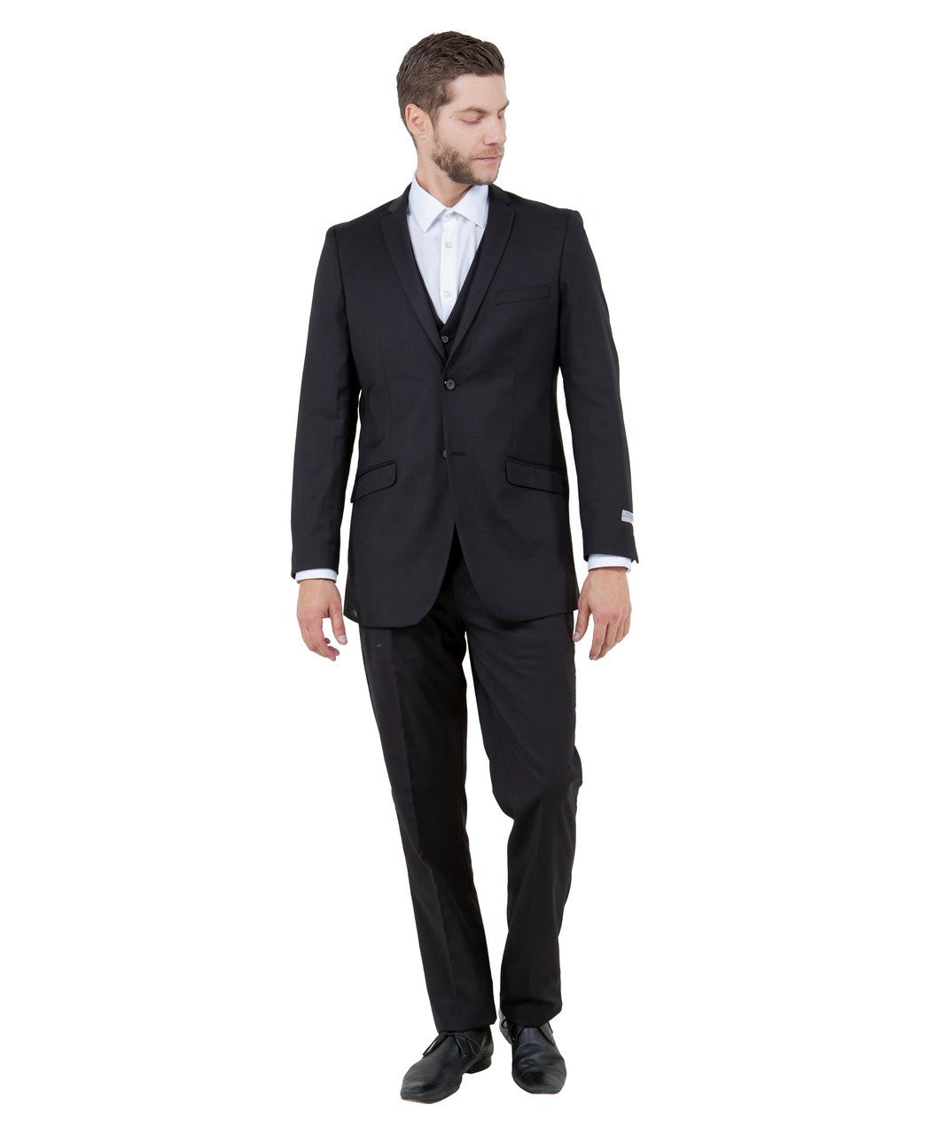 slim fit three-piece suit in black