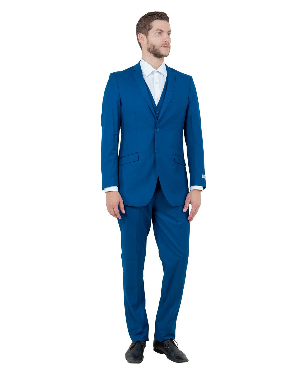 slim fit three-piece suit in blue