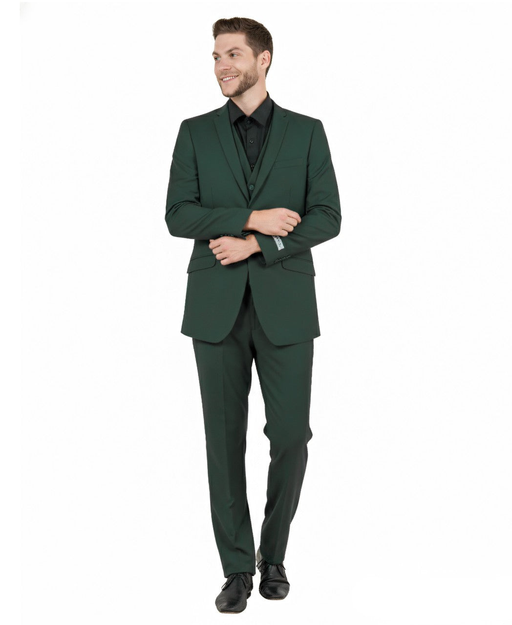 slim fit three-piece suit in green