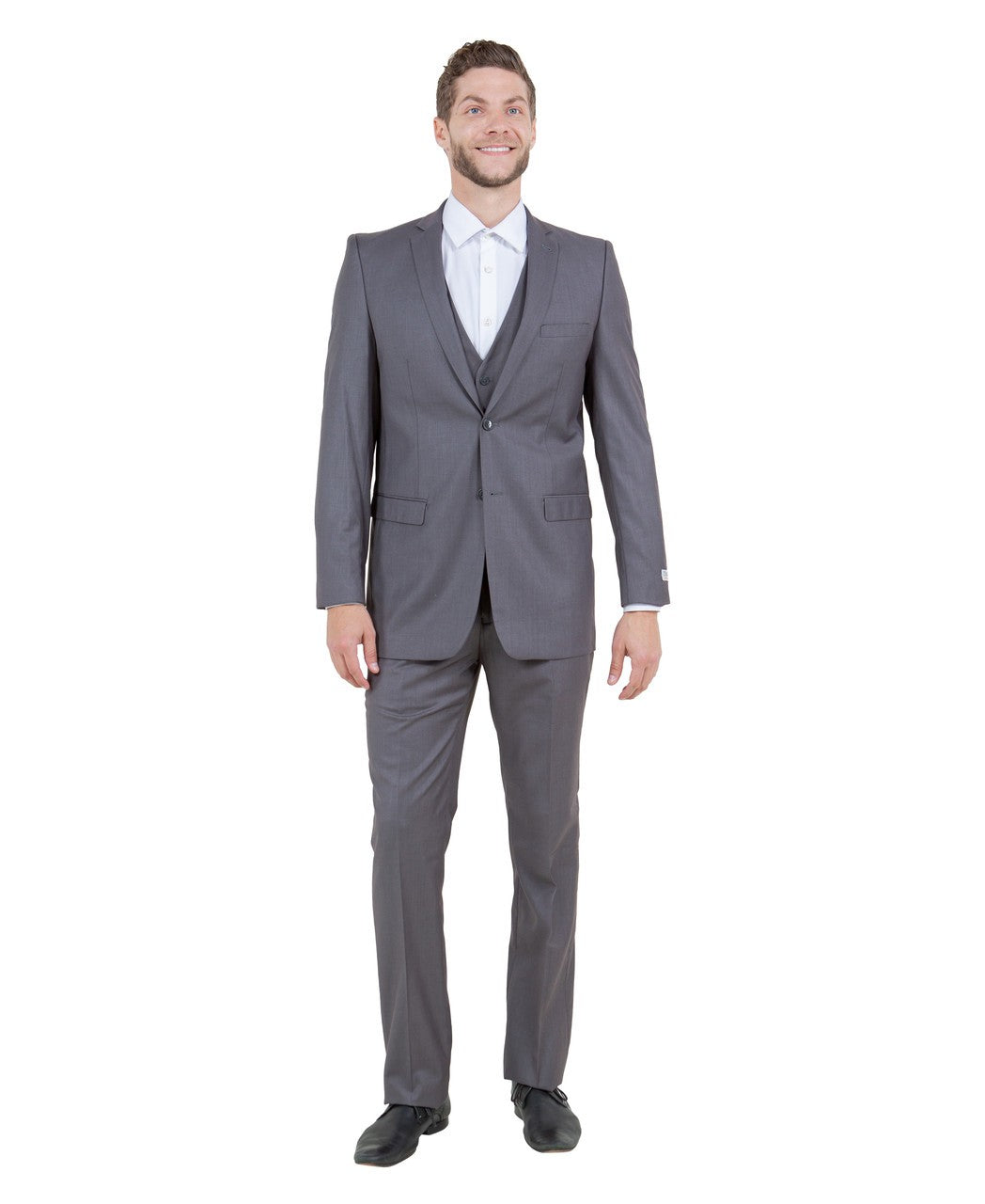 slim fit three-piece suit in mid grey