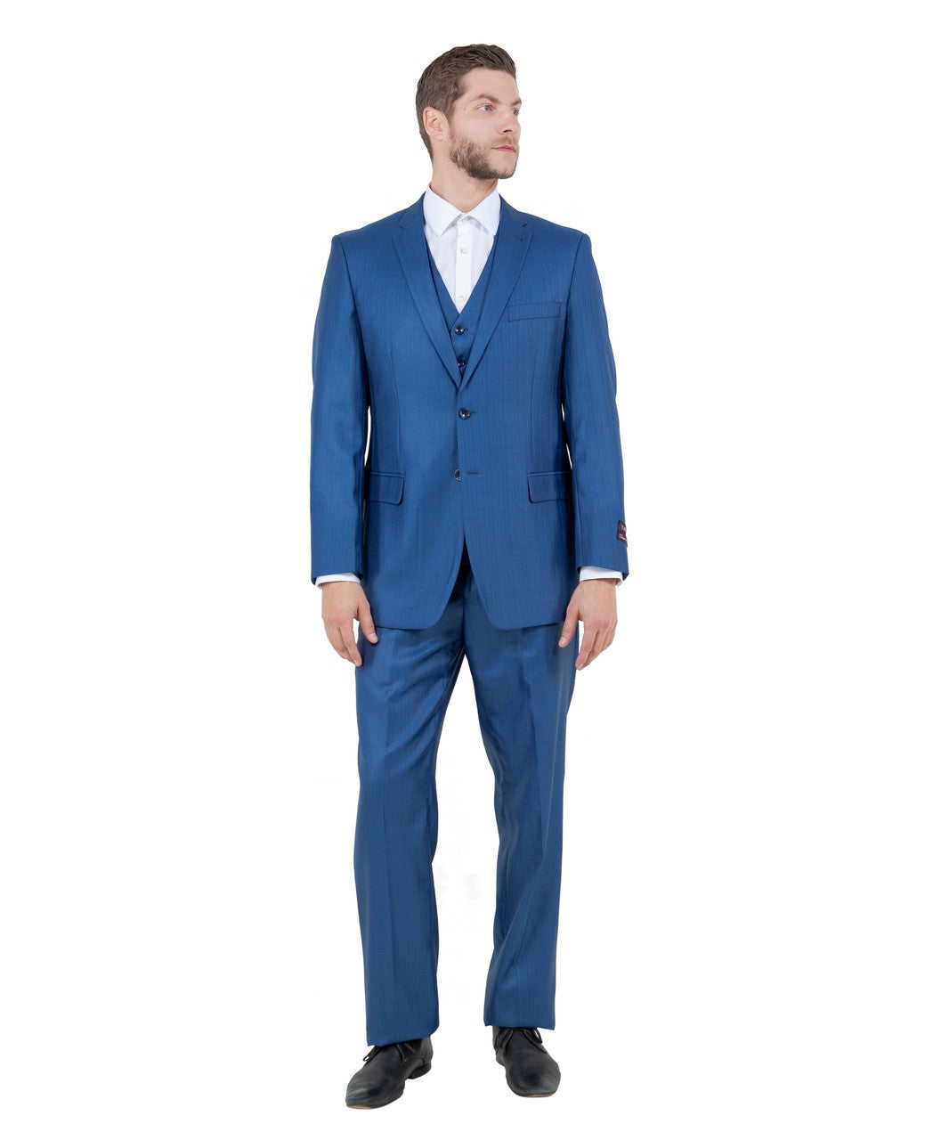 textured two-button suit in blue