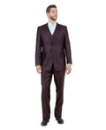 textured two-button suit in burgundy