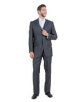 textured two-button suit in steel navy