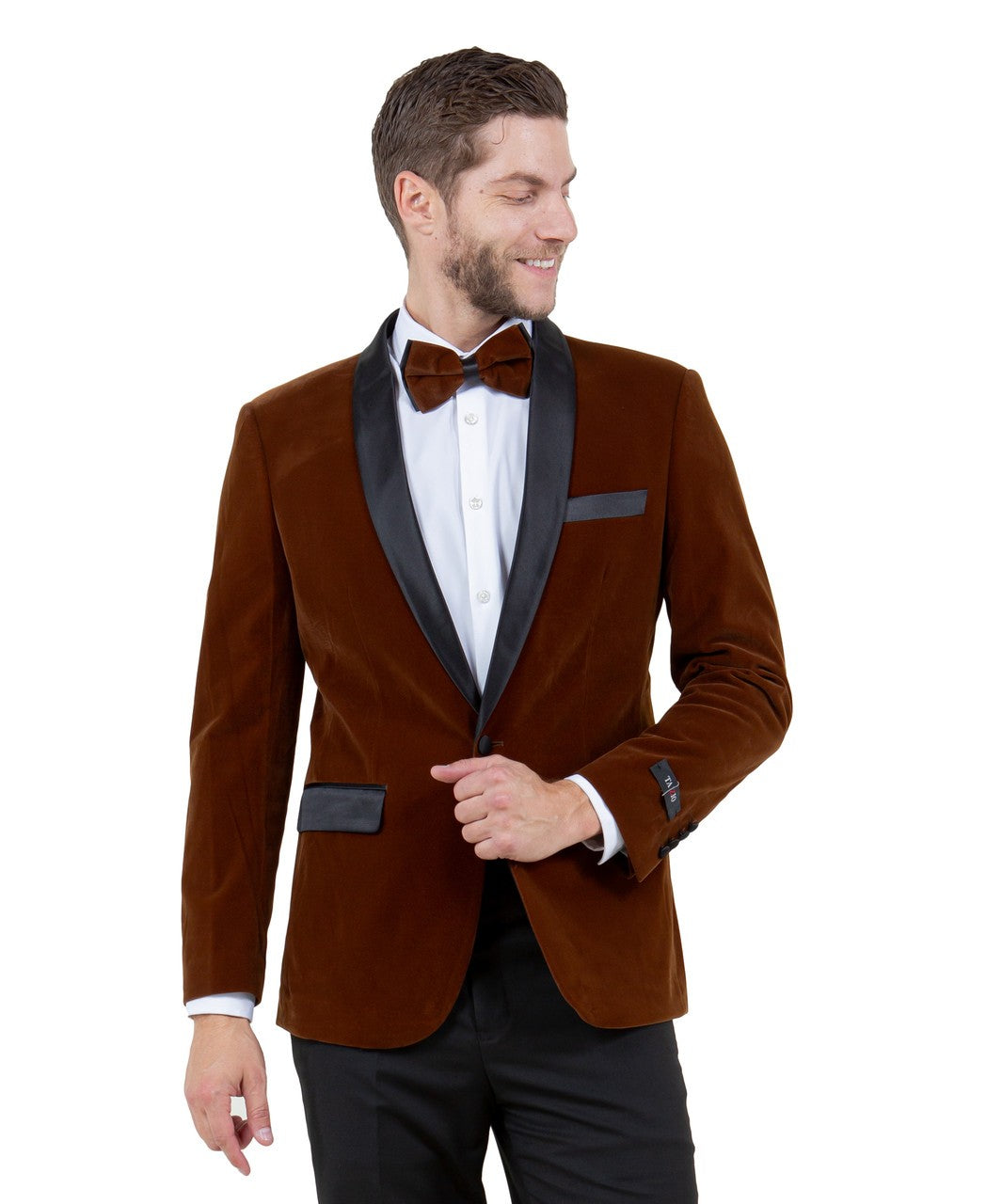 velvet shawl collar dinner jacket in camel