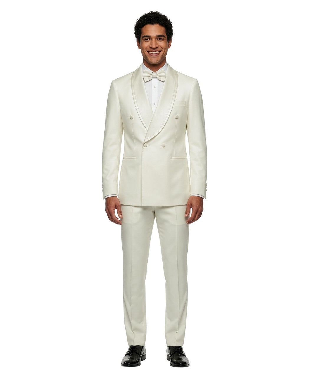 Velvet double-breasted tuxedo in ivory