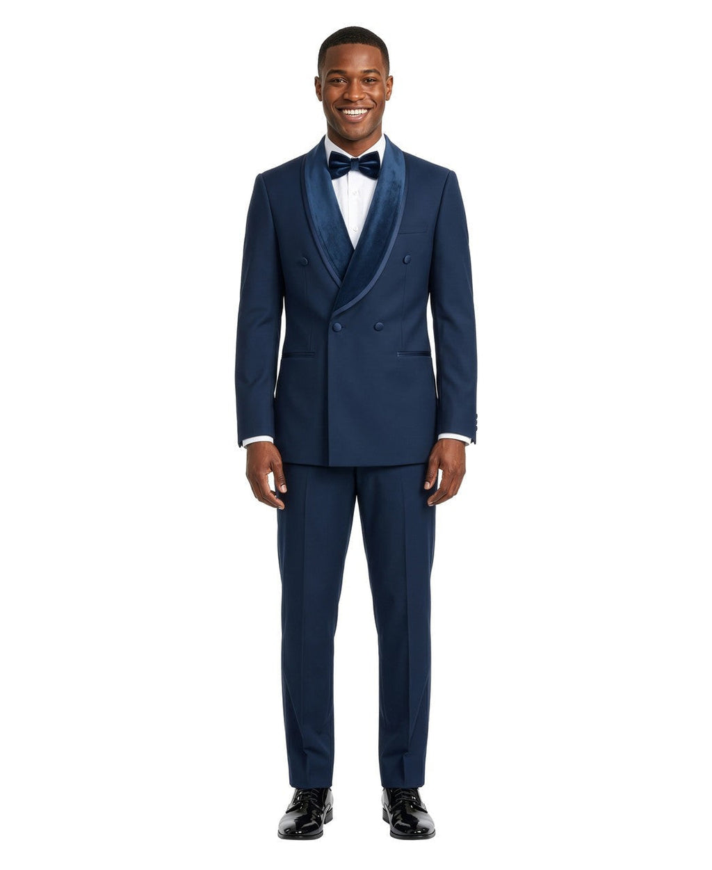 Velvet double-breasted tuxedo in navy