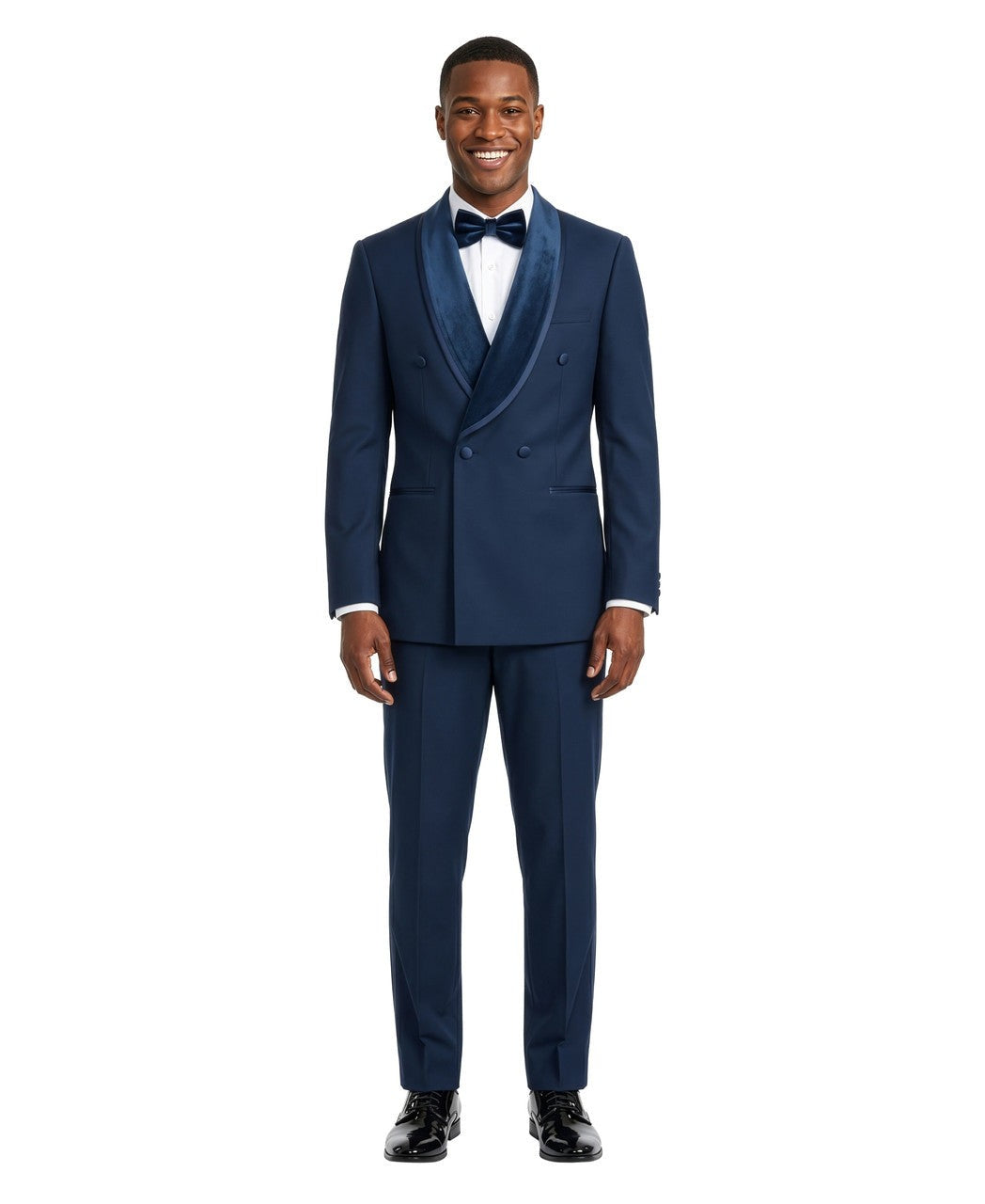 Velvet double-breasted tuxedo in navy