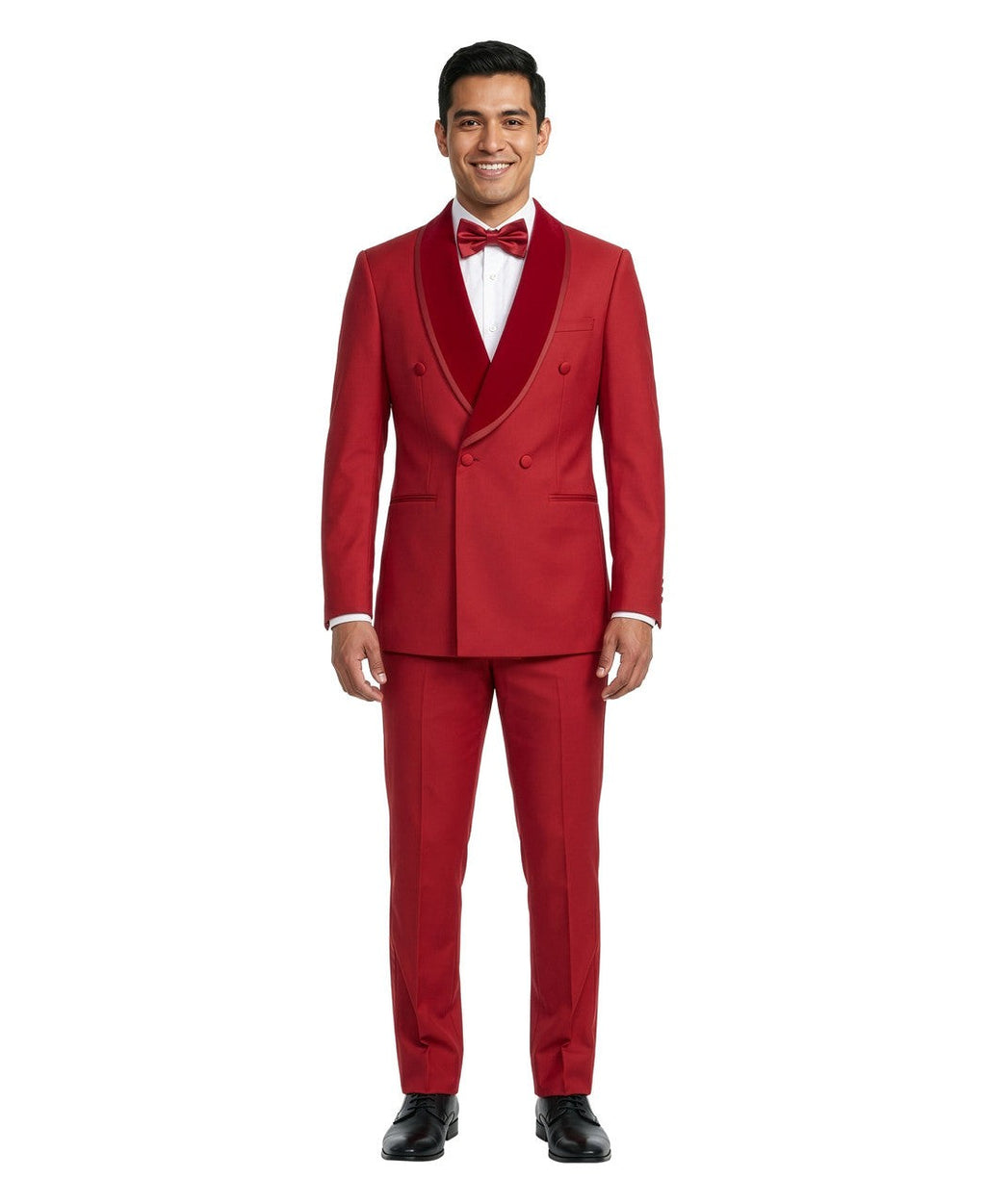 Velvet double-breasted tuxedo in red