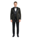 velvet sequin three-piece tuxedo in black