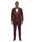 velvet sequin three-piece tuxedo in burgundy